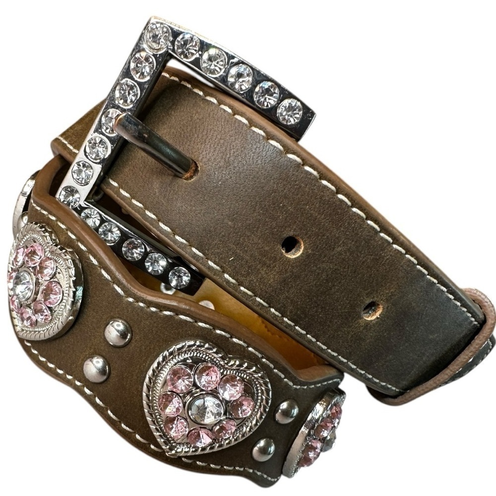 Nocona Glam Western Belt with Rhinestone Buckle and Heart Conchos size 24